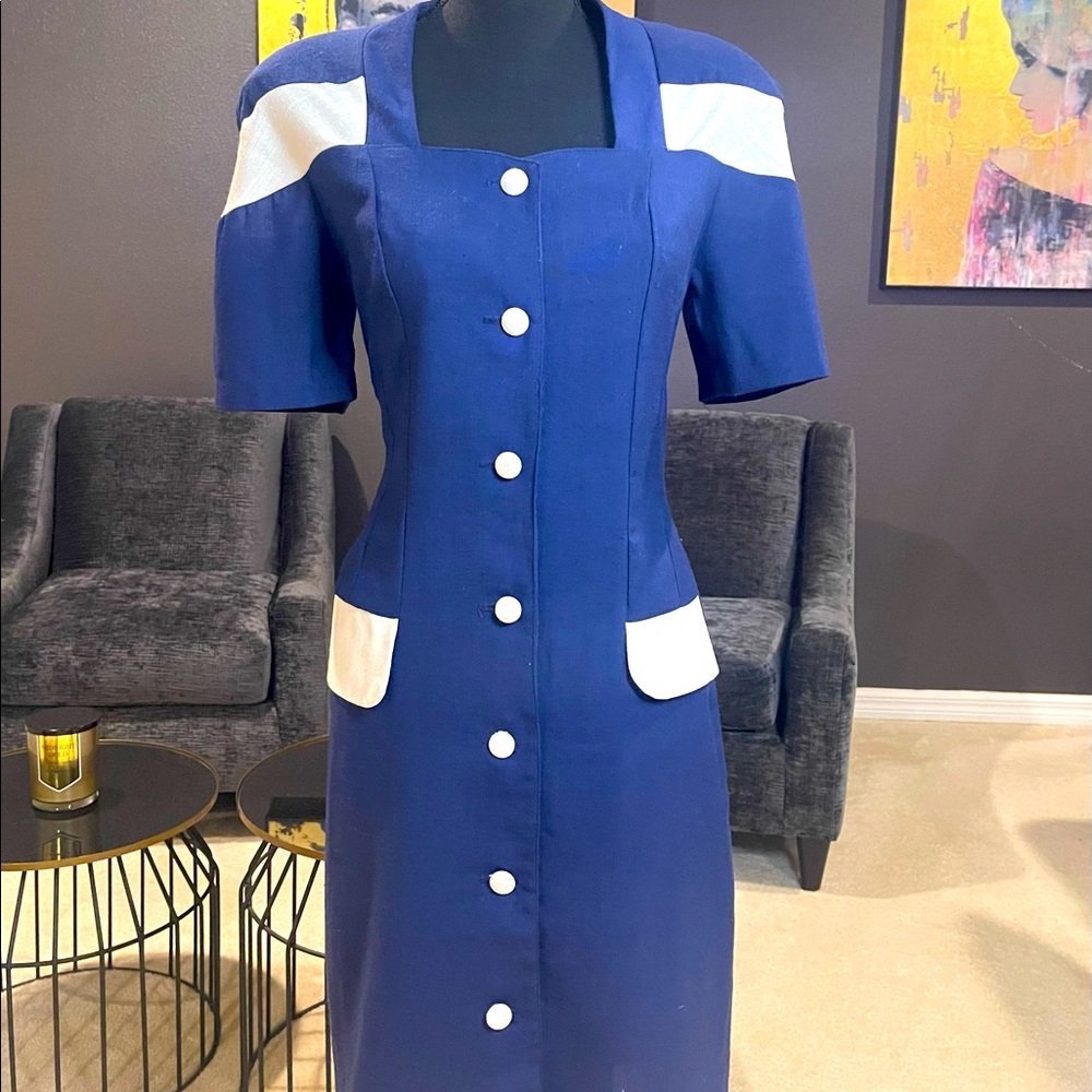 Navy Blue vintage button up dress